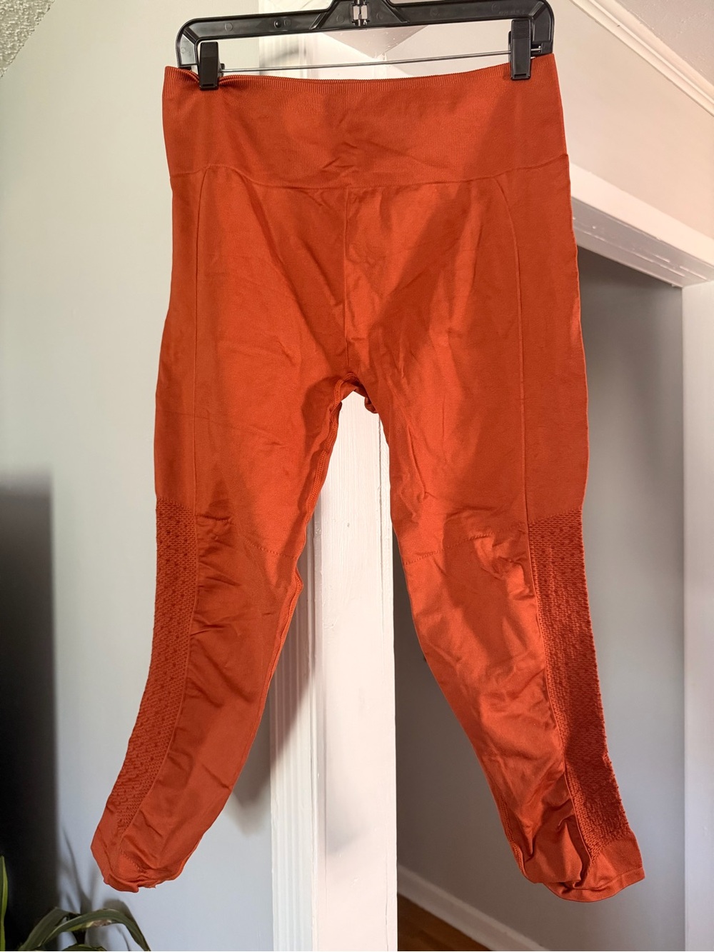 Fabletics Rust Orange Leggings with Textured Side Panels